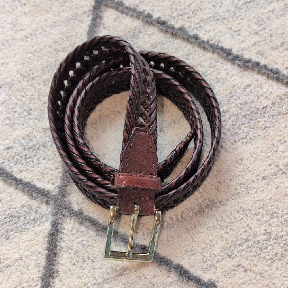 Nautica Men's Brown Braided Woven Leather Belt in size 44/110 Brown & Gold